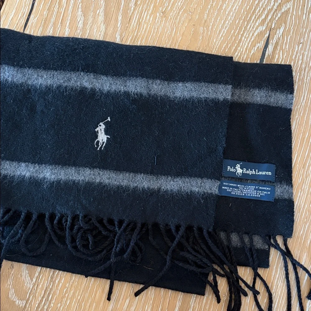 Polo by Ralph Lauren Classic Black and Gray Striped Scarf
